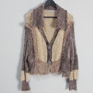 Gertrude Sampson Ireland Wool Alpaca Fuzzy Slouchy Loose Cardigan Vneck Knit